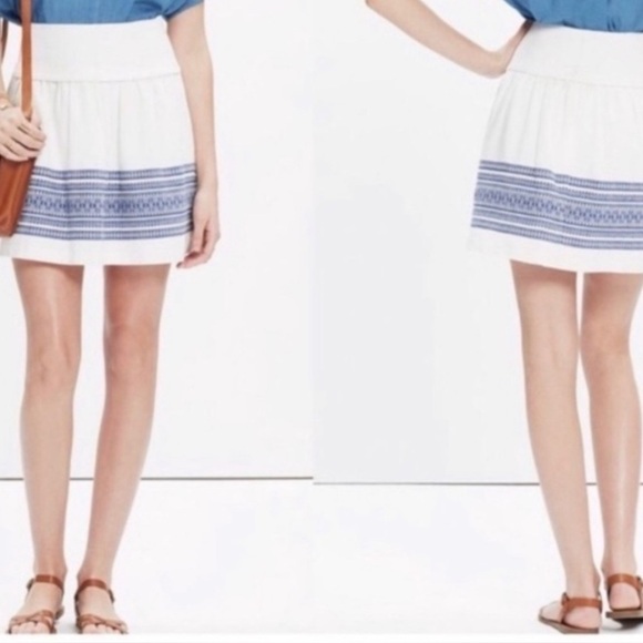 Madewell Women’s White Blue Embroidered Boho A-Line Mini Skirt Size 4 - Picture 2 of 6